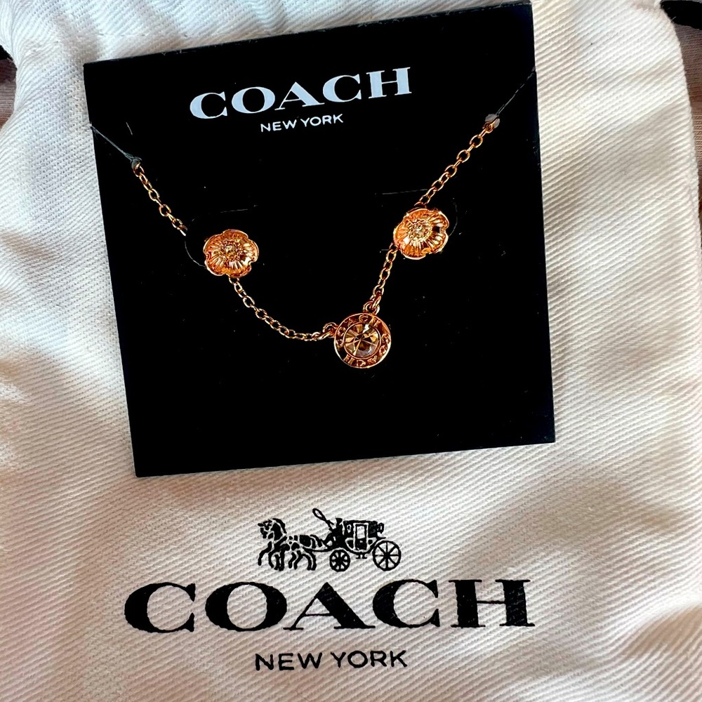 Coach Open Circle Necklace And Tea Rose Stud Earrings Set